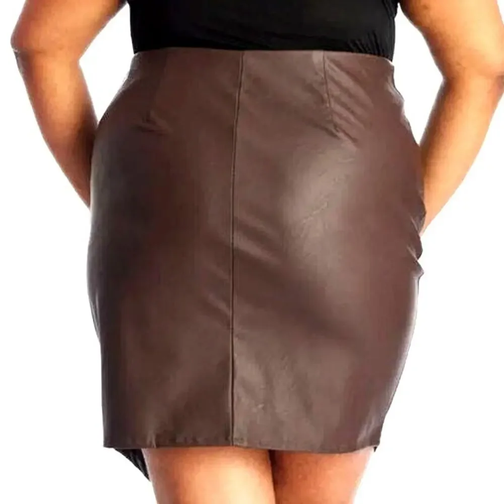Maree Pour Toi Chocolate Brown Skirt Plus Size 2X Faux Leather Lined Retro Sexy